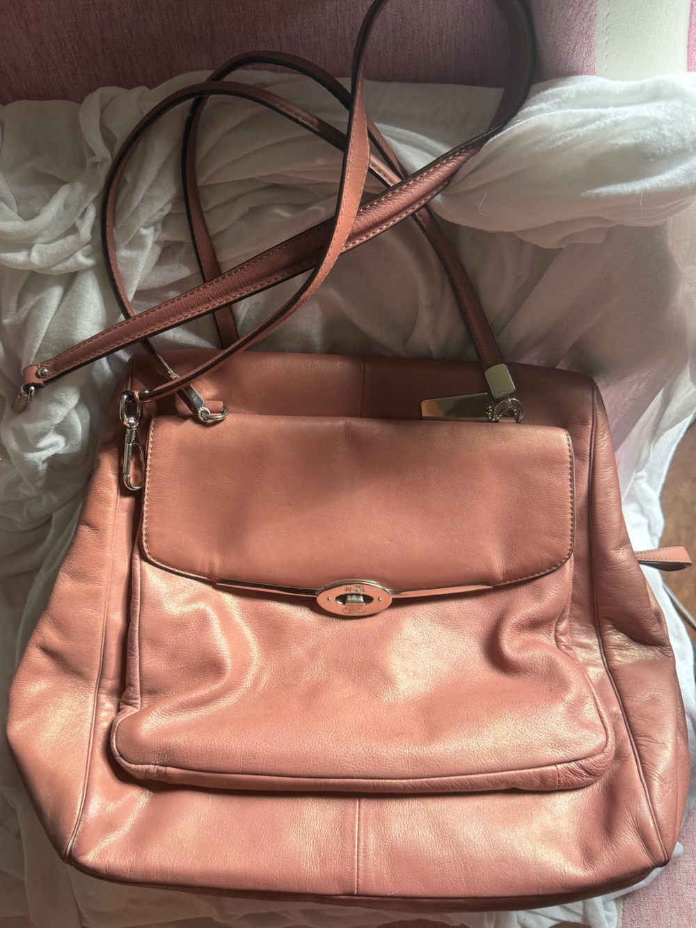 Coach Leather Madeline Rose Gold satchel handbag with shoulder strap